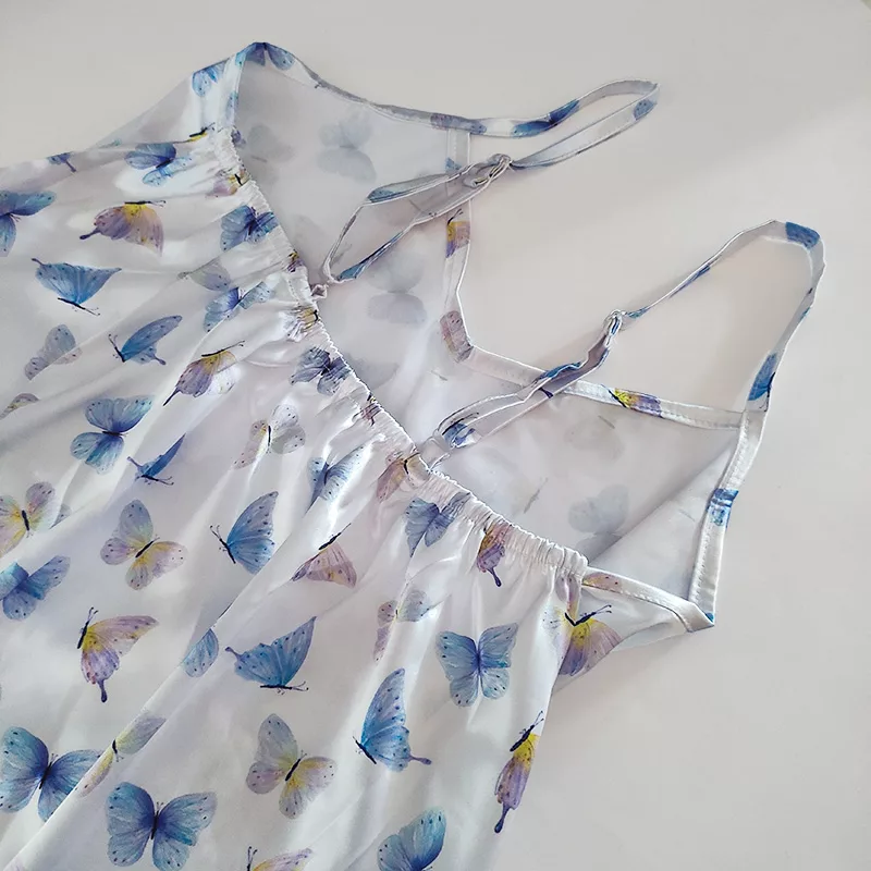 لباس خواب زنانه مدل ساتن ابریشم کد 66706 طرح پروانه به همراه چشم بند و کش مو