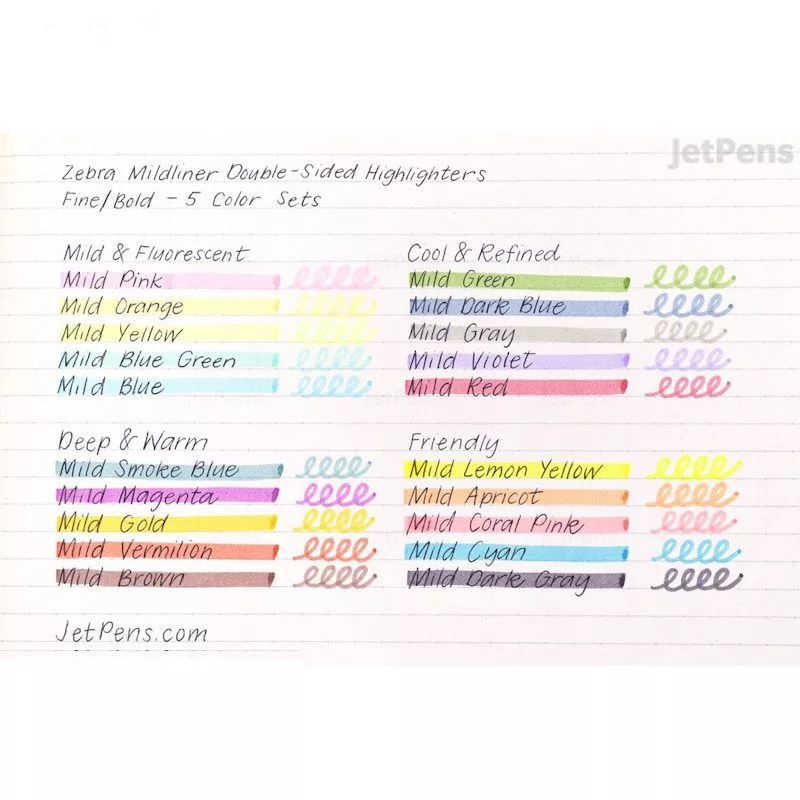 ماژیک علامت گذار دو سر زبرا مدل MILDLINER طرح Cool and Refined Colors بسته 5 عددی