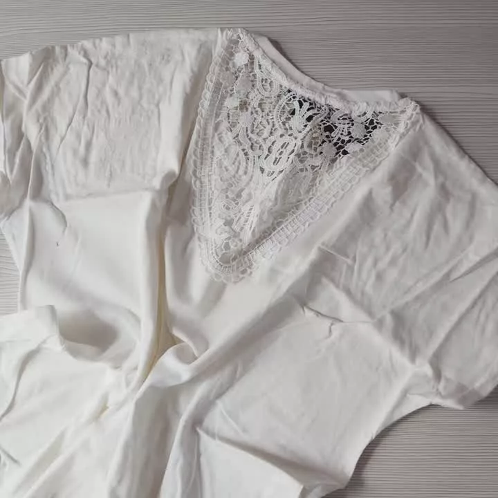 تی شرت آستین کوتاه زنانه اسمارا مدل کتان دانتل