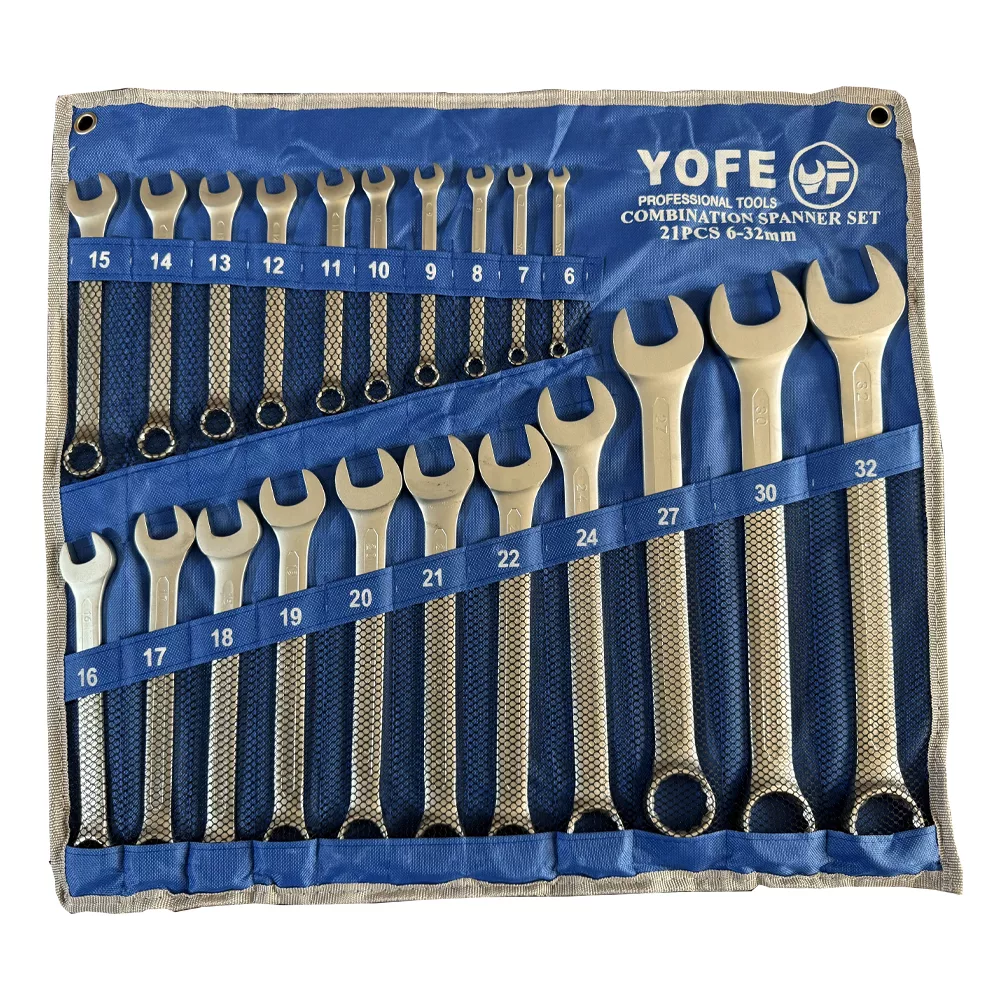 آچار یکسر تخت و یکسر رینگی یوفی مدل Cr-V مجموعه 21 عددی