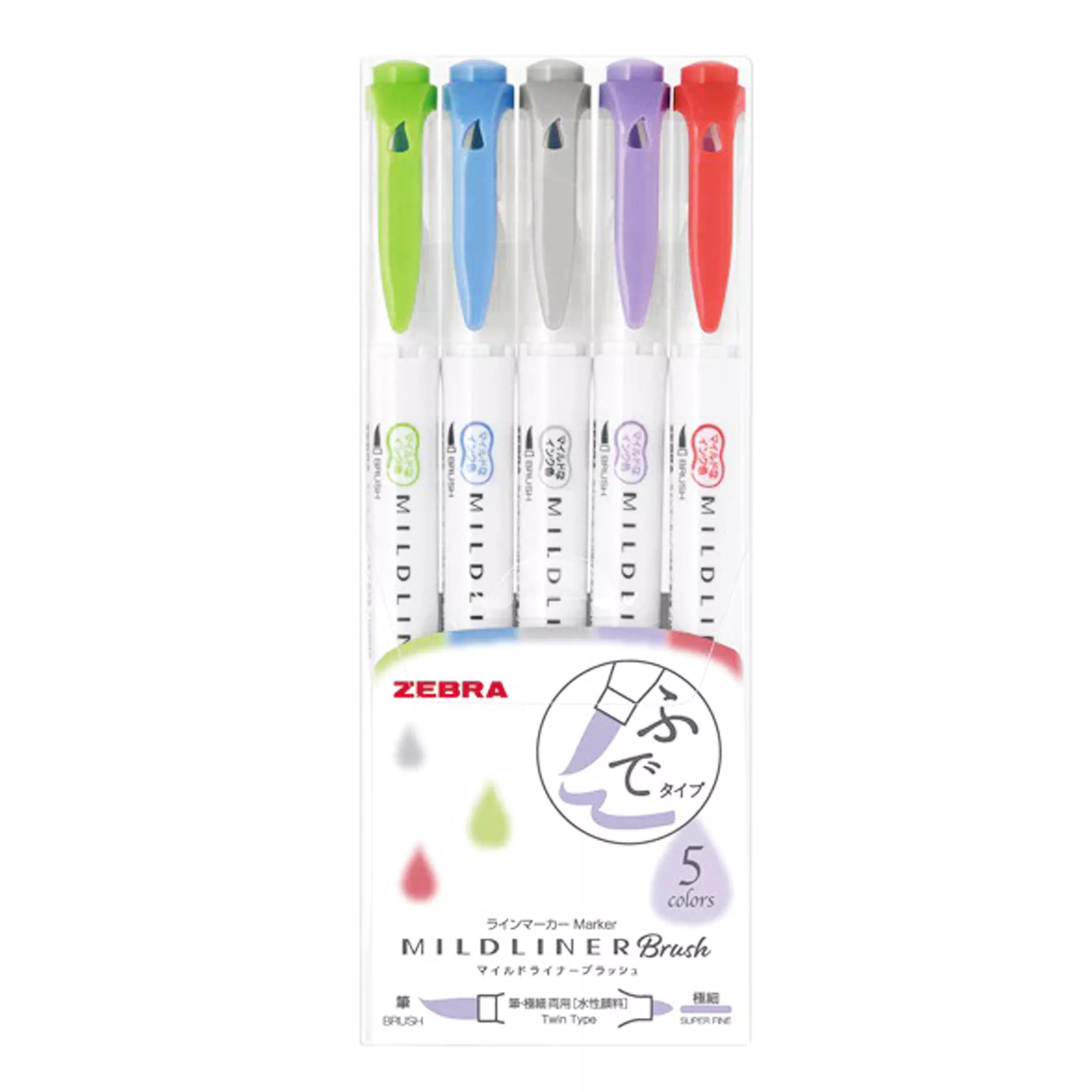 ماژیک آبرنگی زبرا مدل MILDLINER Dual Ended Brush بسته 5 عددی