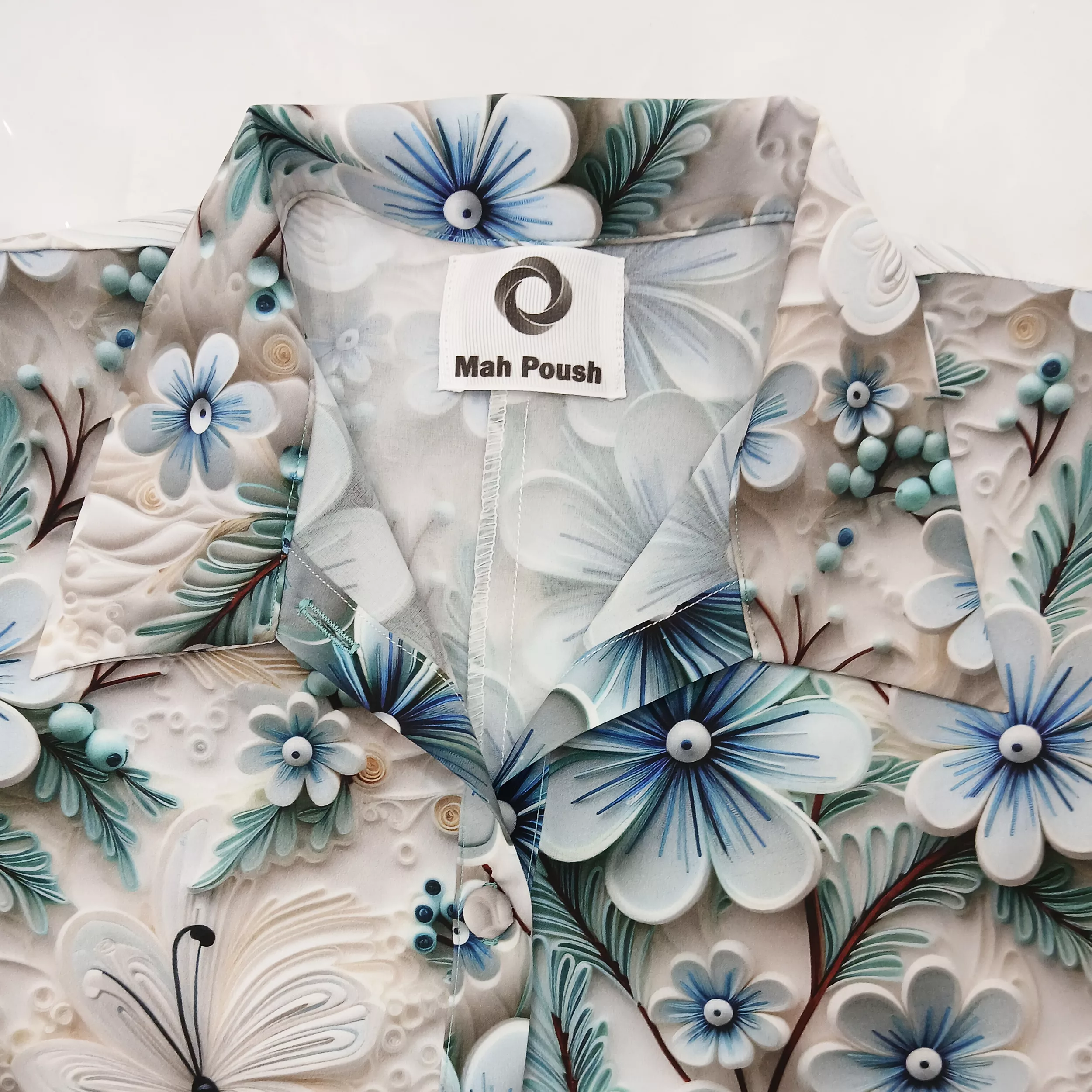 پیراهن ساحلی یقه برگردان زنانه مدل سه بعدی رنگ فیروزهای