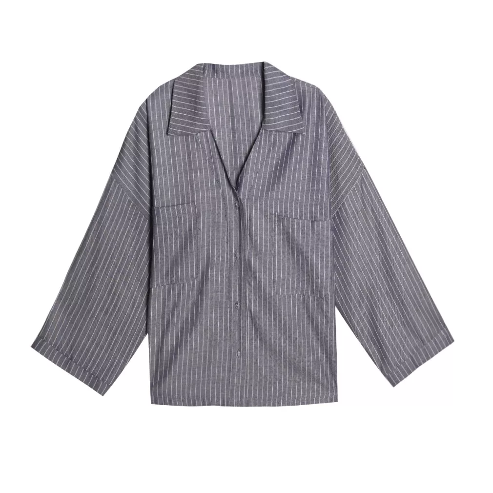 شومیز آستین بلند یقه برگردان زنانه مدل khk99 رنگ طوسی