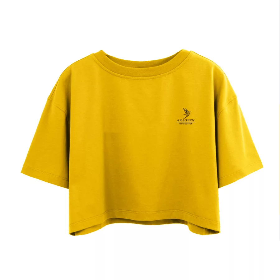 کراپ‌ تی‌شرت آستین کوتاه زنانه آراتین مدل بیسیک رنگ خردلی