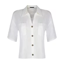 کراپ شومیز آستین سه ربع یقه برگردان زنانه جی تی هوگرو مدل 34162245535 رنگ شیری