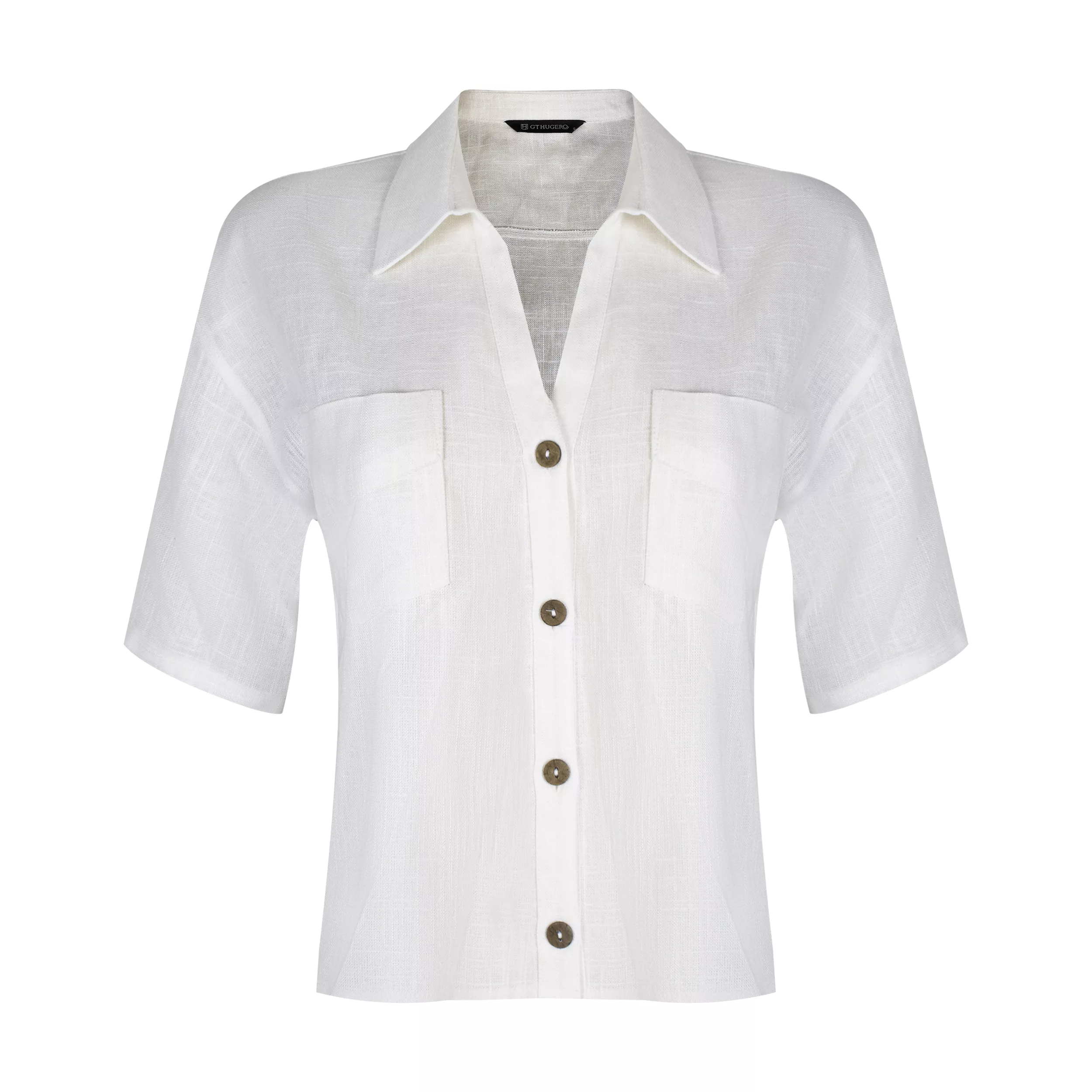 کراپ شومیز آستین سه ربع یقه برگردان زنانه جی تی هوگرو مدل 34162245535 رنگ شیری