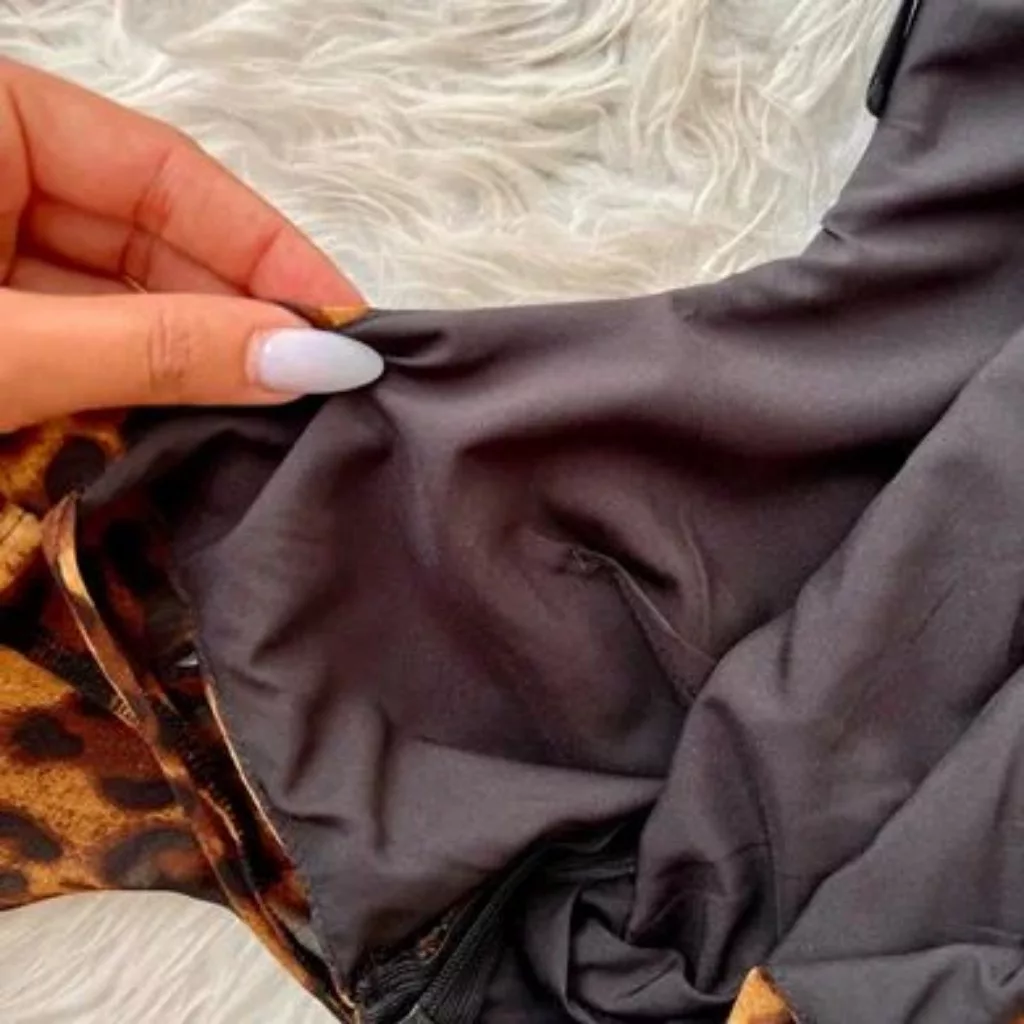 پیراهن یقه قایقی زنانه مدل پلنگی بلا رنگ قهوهای