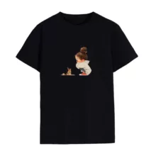 تی شرت لانگ زنانه مدل  دختر و سگ رنگ مشکی