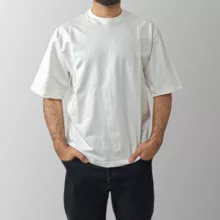 تی شرت اورسایز آستین سه ربع مردانه مدل باکسی رنگ سفید