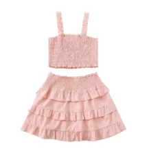 ست نیم تنه و دامن زنانه مدل نخی تابستانه رنگ صورتی