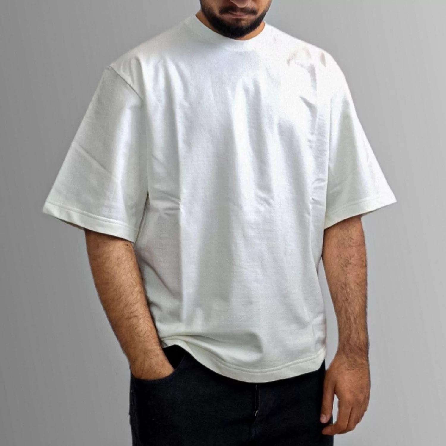 تی شرت اورسایز آستین سه ربع مردانه مدل باکسی رنگ سفید