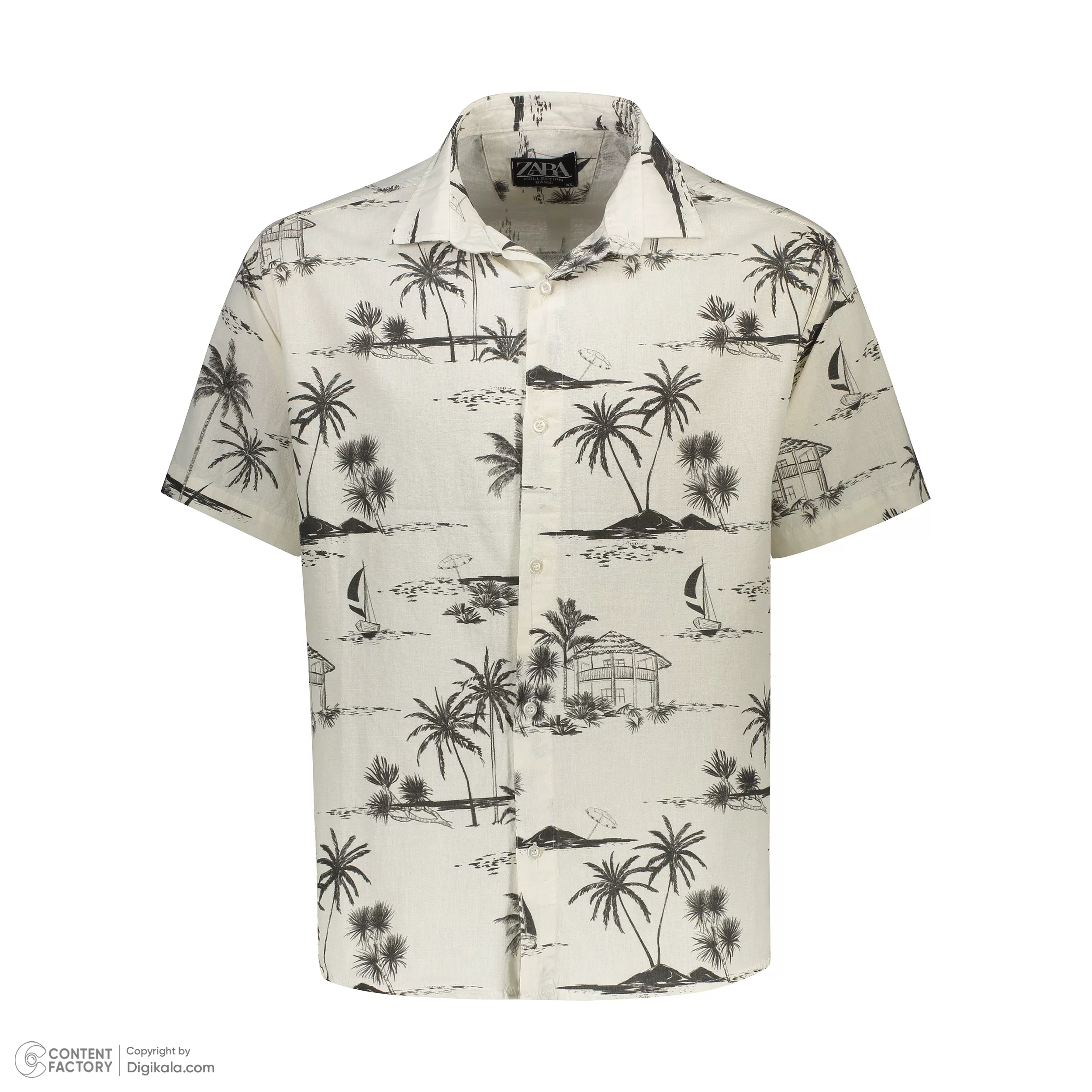 ست پیراهن آستین کوتاه و شلوارک راحتی مردانه مدل هاوایی نخل و کلبه