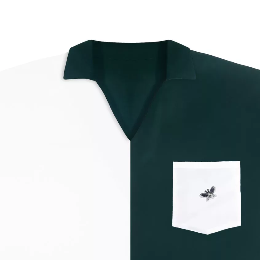 بلوز آستین سه ربع زنانه مدل پروانه ای رنگ سفید سبز