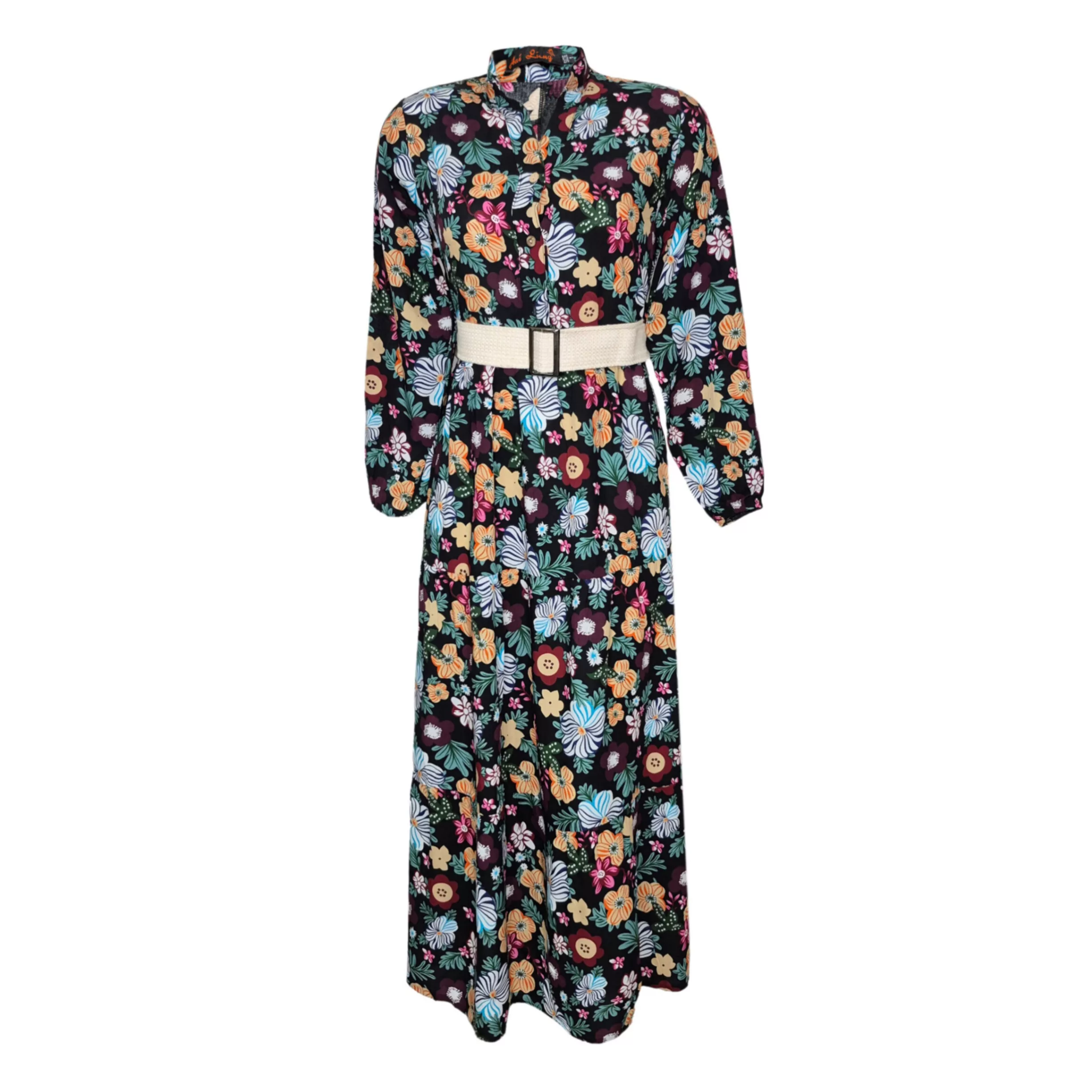 پیراهن یقه هفت زنانه مدل نخی گلدار  رنگ مشکی