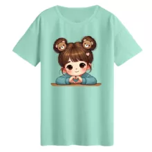 تی‌شرت لانگ آستین کوتاه زنانه مدل دخترک کد 2 رنگ سبز روشن