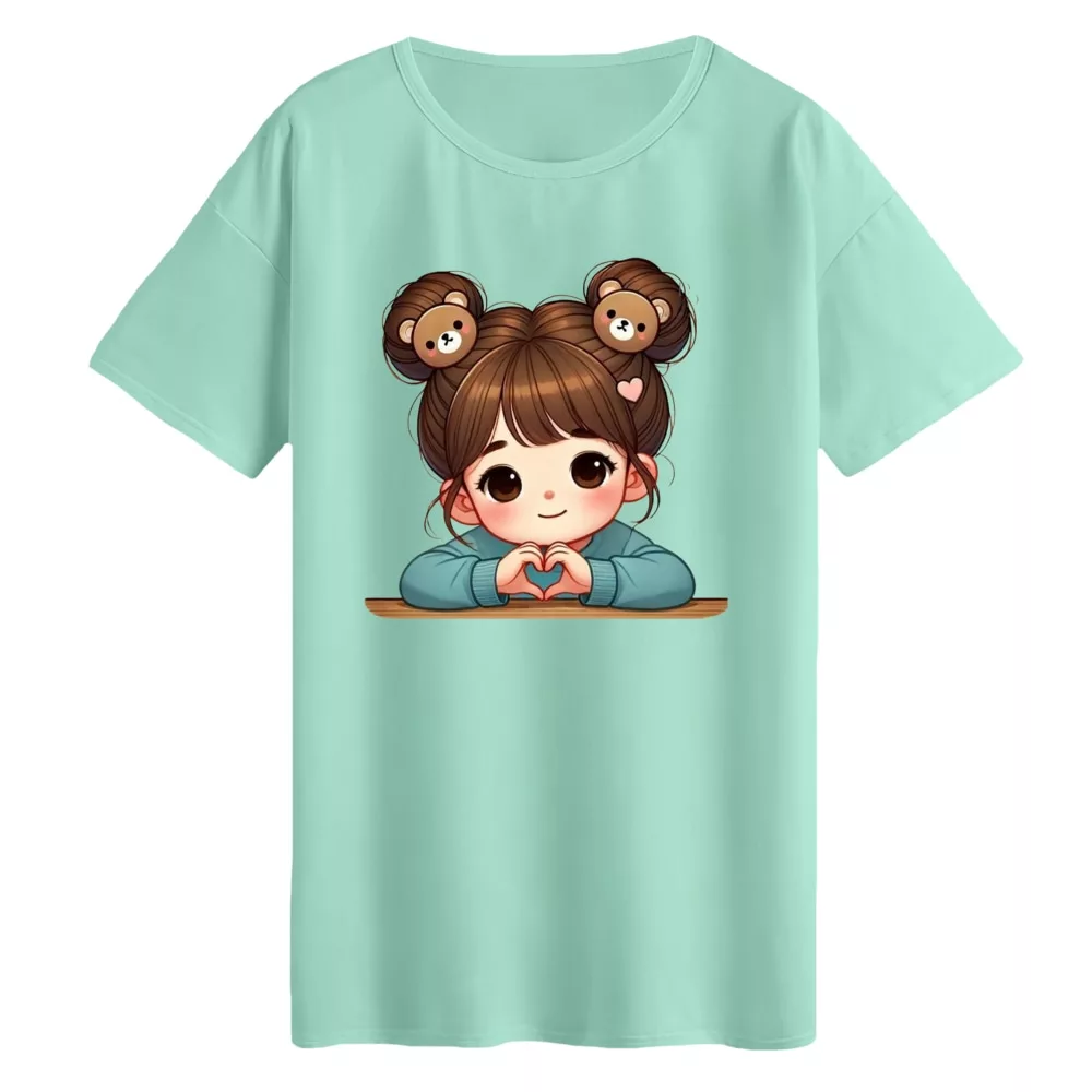 تی‌شرت لانگ آستین کوتاه زنانه مدل دخترک کد 2 رنگ سبز روشن