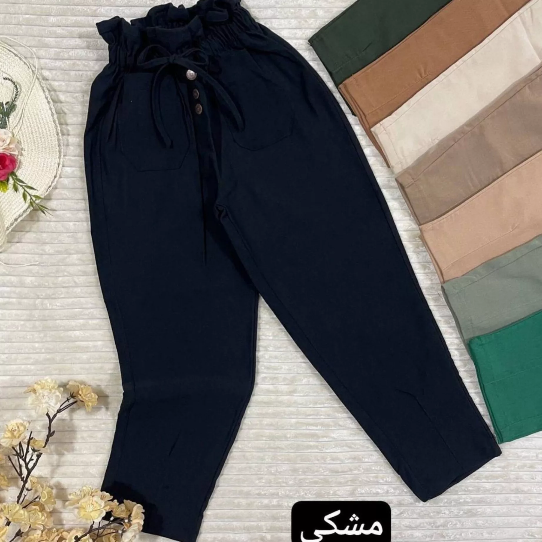 شلوار زنانه مدل کتان مام استایل رنگ مشکی