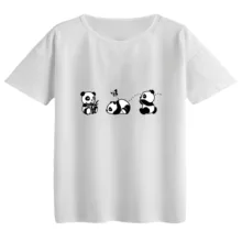 تی‌شرت  اورسایز آستین کوتاه زنانه مدل باکسی طرح پانداها رنگ سفید