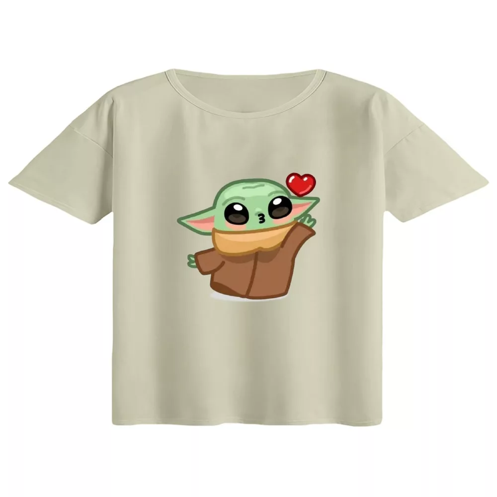 کراپ تی‌شرت آستین کوتاه زنانه مدل بیبی یودا