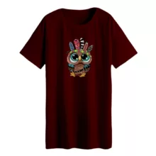 تی شرت لانگ آستین کوتاه  زنانه مدل جغد کد 2 رنگ زرشکی