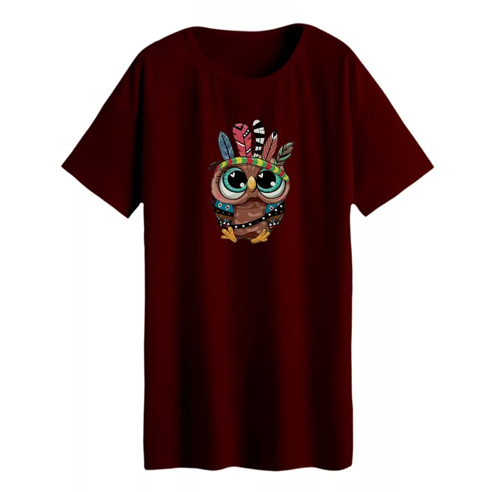 تی شرت لانگ آستین کوتاه  زنانه مدل جغد کد 2 رنگ زرشکی