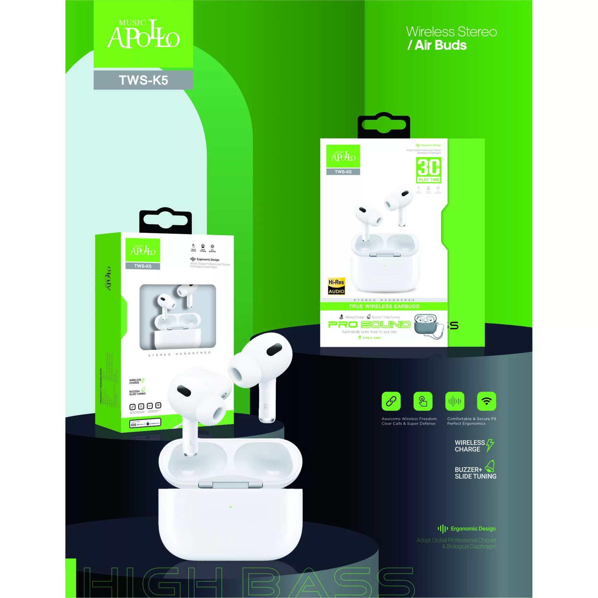 هدفون بلوتوثی موزیک آپولو مدل YAM POPK5 UP EARHOOK PRO2