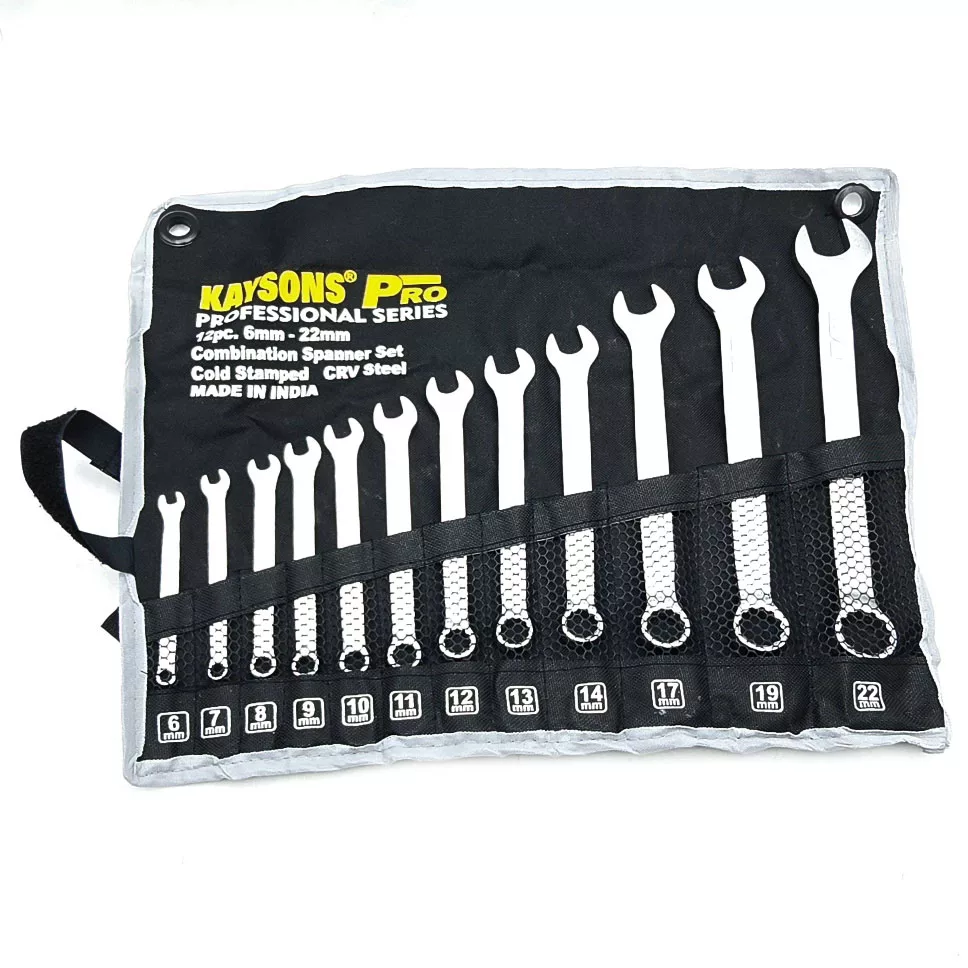 آچار یکسر تخت و یکسر رینگی کایسون مدل CRV-STEEL مجموعه 12 عددی