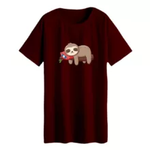 تی شرت لانگ زنانه مدل جغد خسته رنگ زرشکی