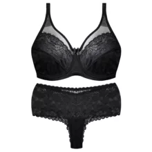 ست شورت و سوتین زنانه شاندرمن مدل فنردار گیپور گلدار کد 5080-2464-04 رنگ مشکی