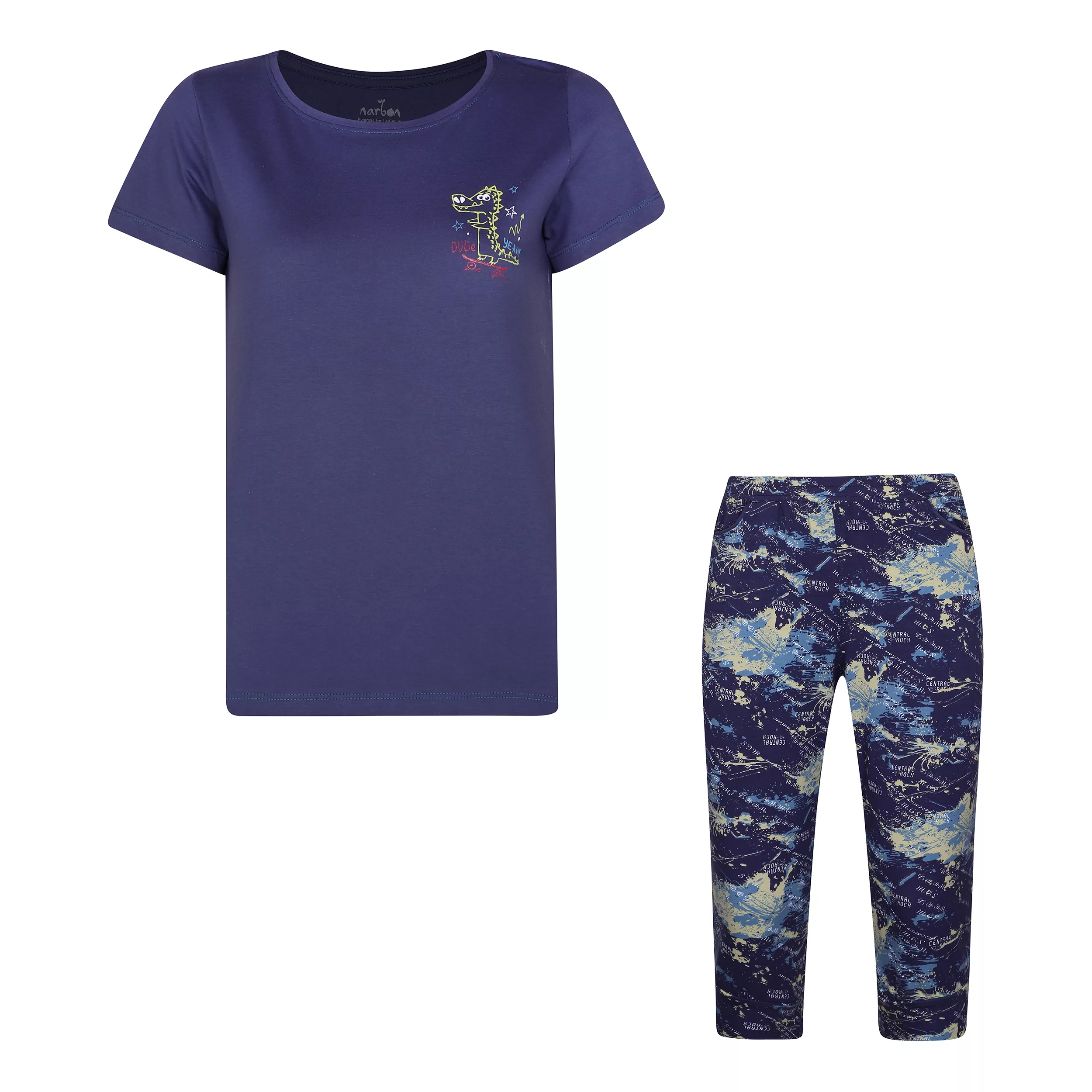 ست تی شرت آستین کوتاه و شلوارک راحتی زنانه ناربن مدل 15211149