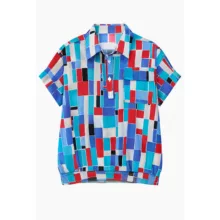 بلوز آستین کوتاه یقه برگردان زنانه کد 20139