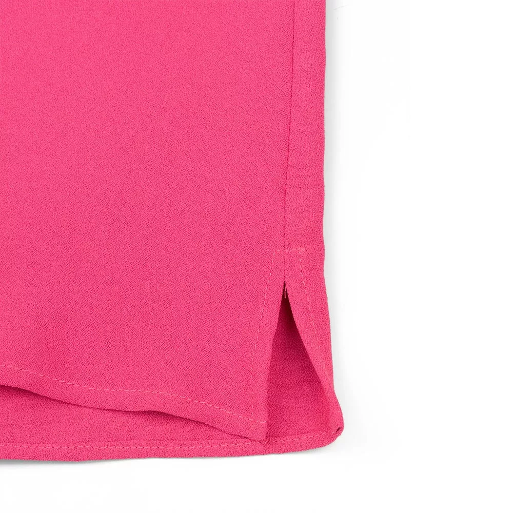 بلوز آستین کوتاه یقه دراپه زنانه مدل SB-SS-304448 رنگ سرخابی