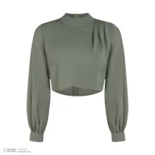 کراپ بلوز آستین بلند یقه ایستاده زنانه نیزل مدل 1175 رنگ سبز سدری