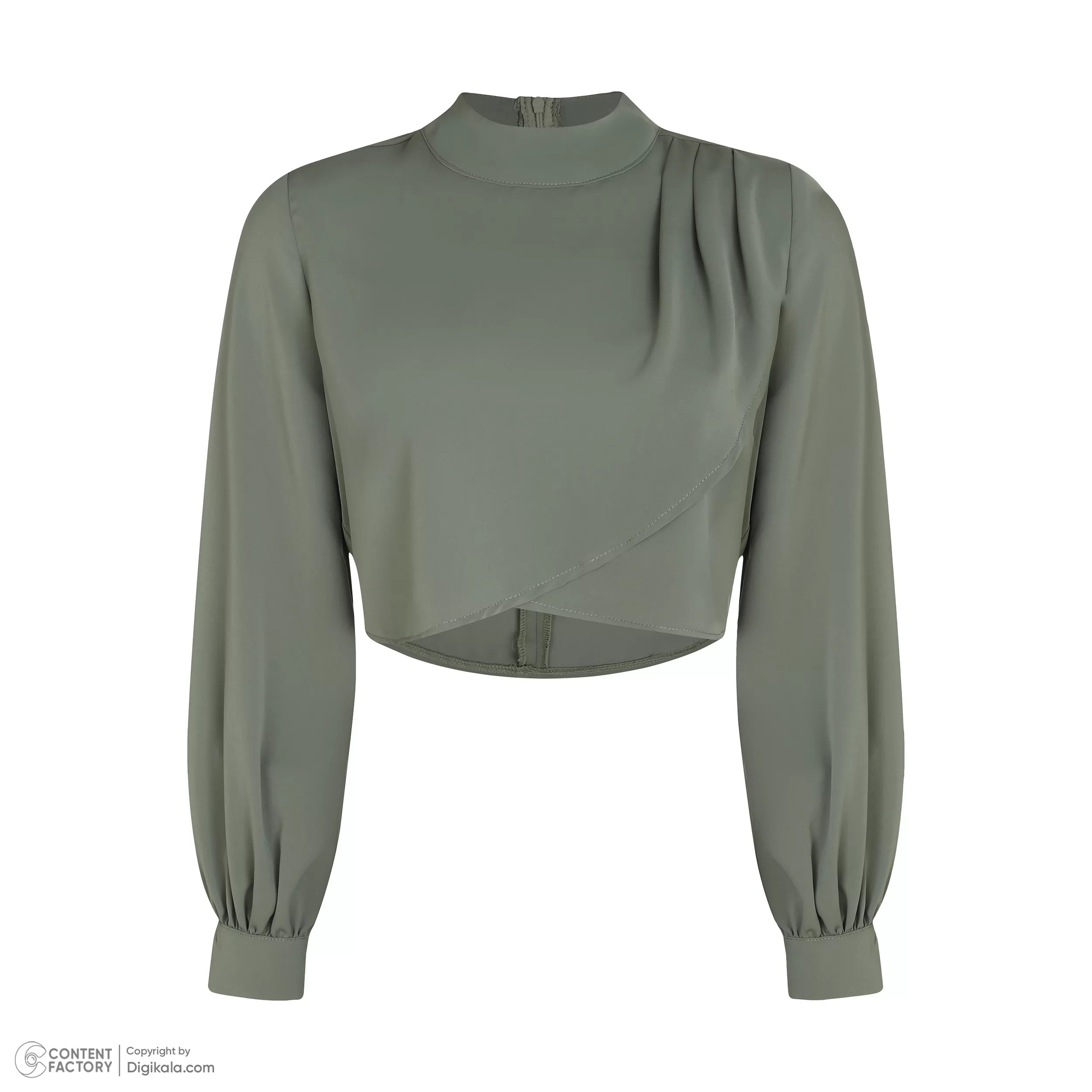 کراپ بلوز آستین بلند یقه ایستاده زنانه نیزل مدل 1175 رنگ سبز سدری