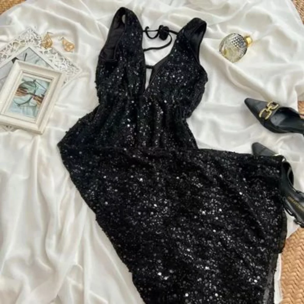 پیراهن یقه هفت زنانه مدل پولکی