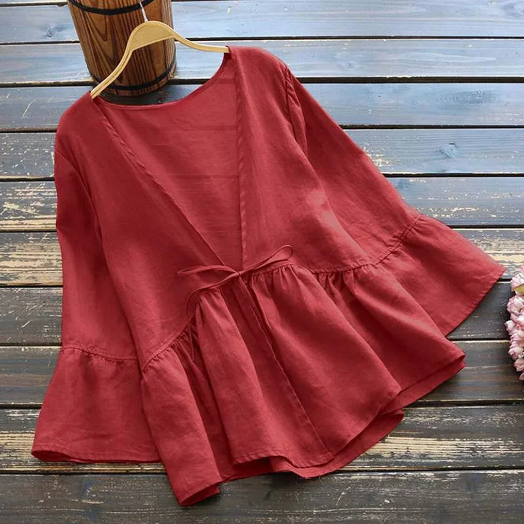 شومیز زنانه مدل رزا بندی رنگ قرمز