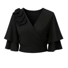 بلوز آستین سه ربع یقه هفت زنانه مدل مجلسی سرشونه گلدار کار شده