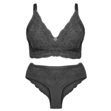 ست شورت و سوتین زنانه پانیذ مدل بدون فنر گیپوری کد 9016 رنگ طوسی