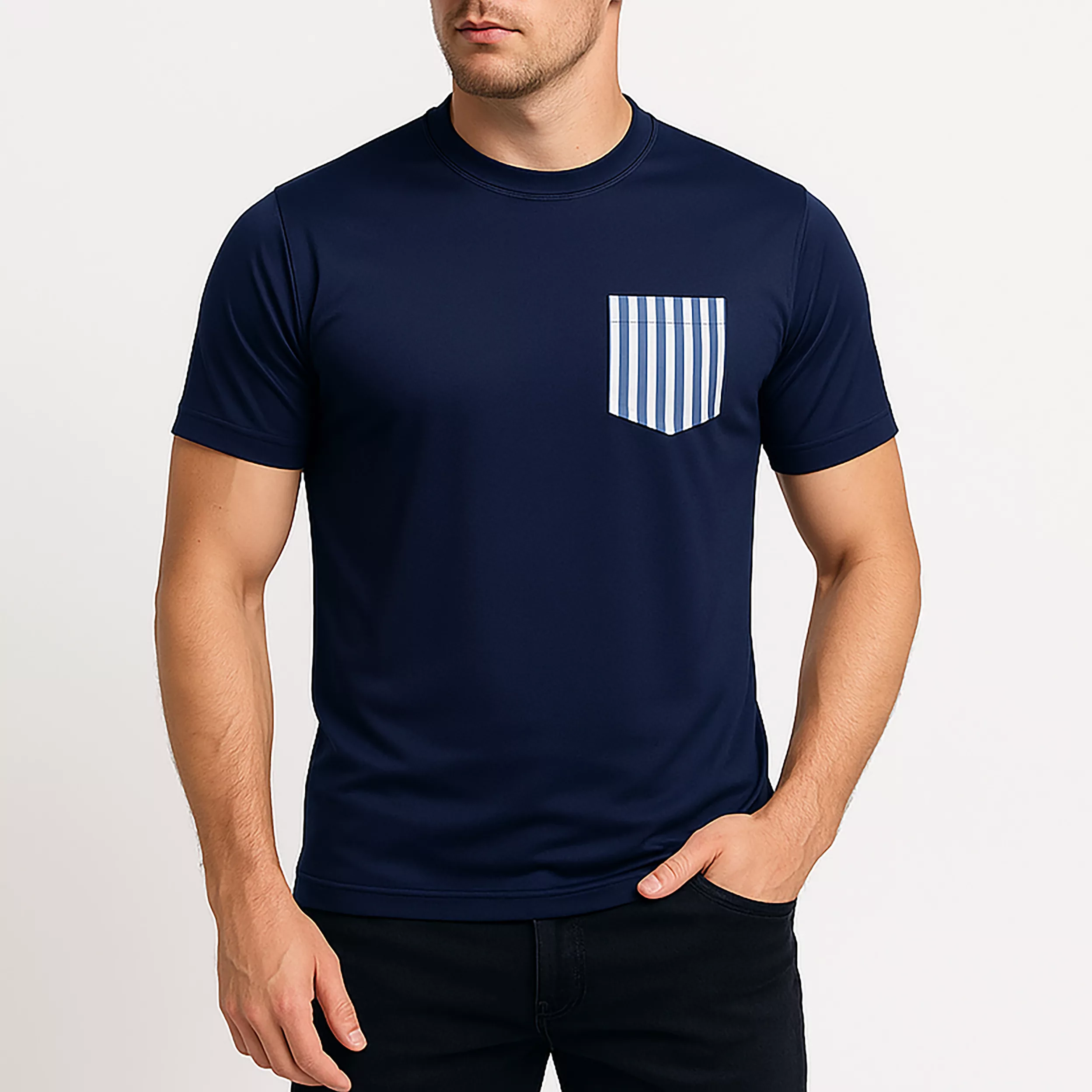 تی شرت آستین کوتاه مردانه رانژ مدل جیب دار 23RA03 - 419 رنگ سرمه ای