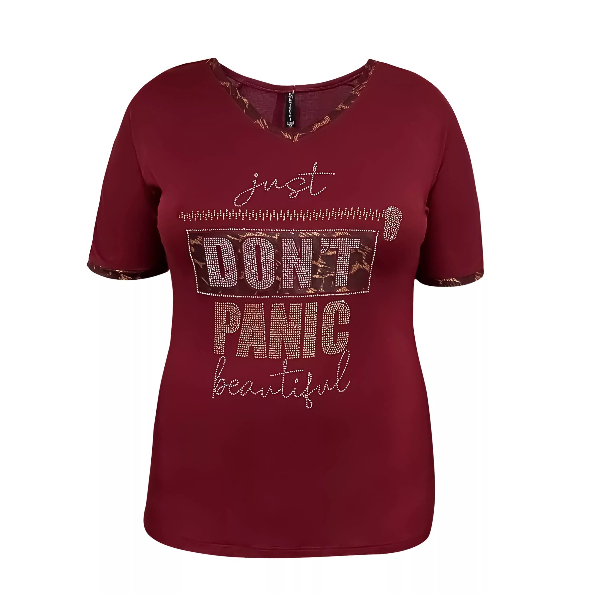 تی‌شرت آستین کوتاه زنانه مدل پنیک1 رنگ زرشکی