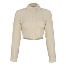 شومیز آستین بلند یقه برگردان زنانه نیزل مدل 1055 رنگ کرم