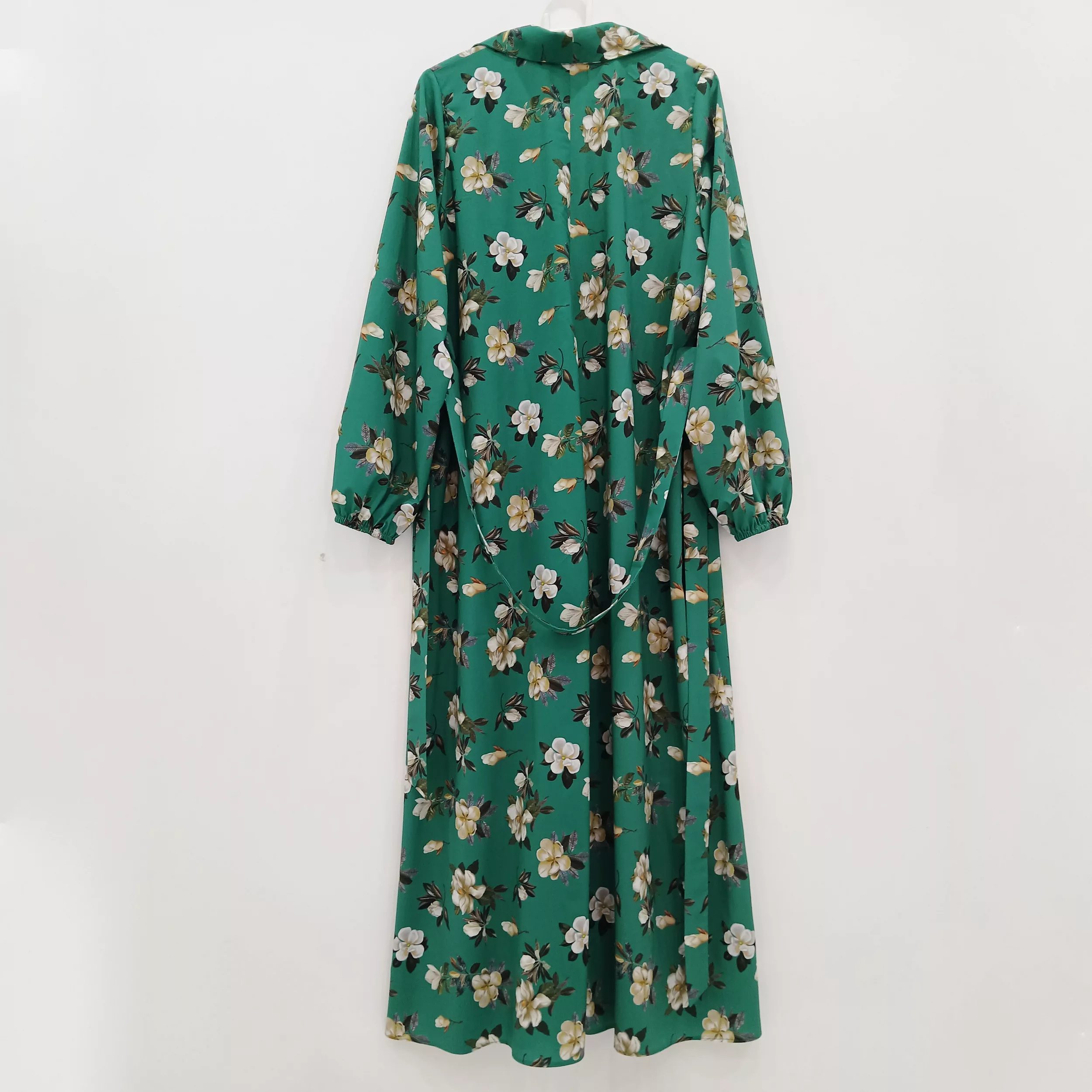 پیراهن ساحلی یقه برگردان زنانه مدل گلدار رنگ سبز