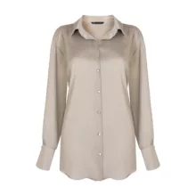 شومیز آستین بلند یقه برگردان زنانه جی تی هوگرو مدل 34131255523 رنگ نسکافه‌ای