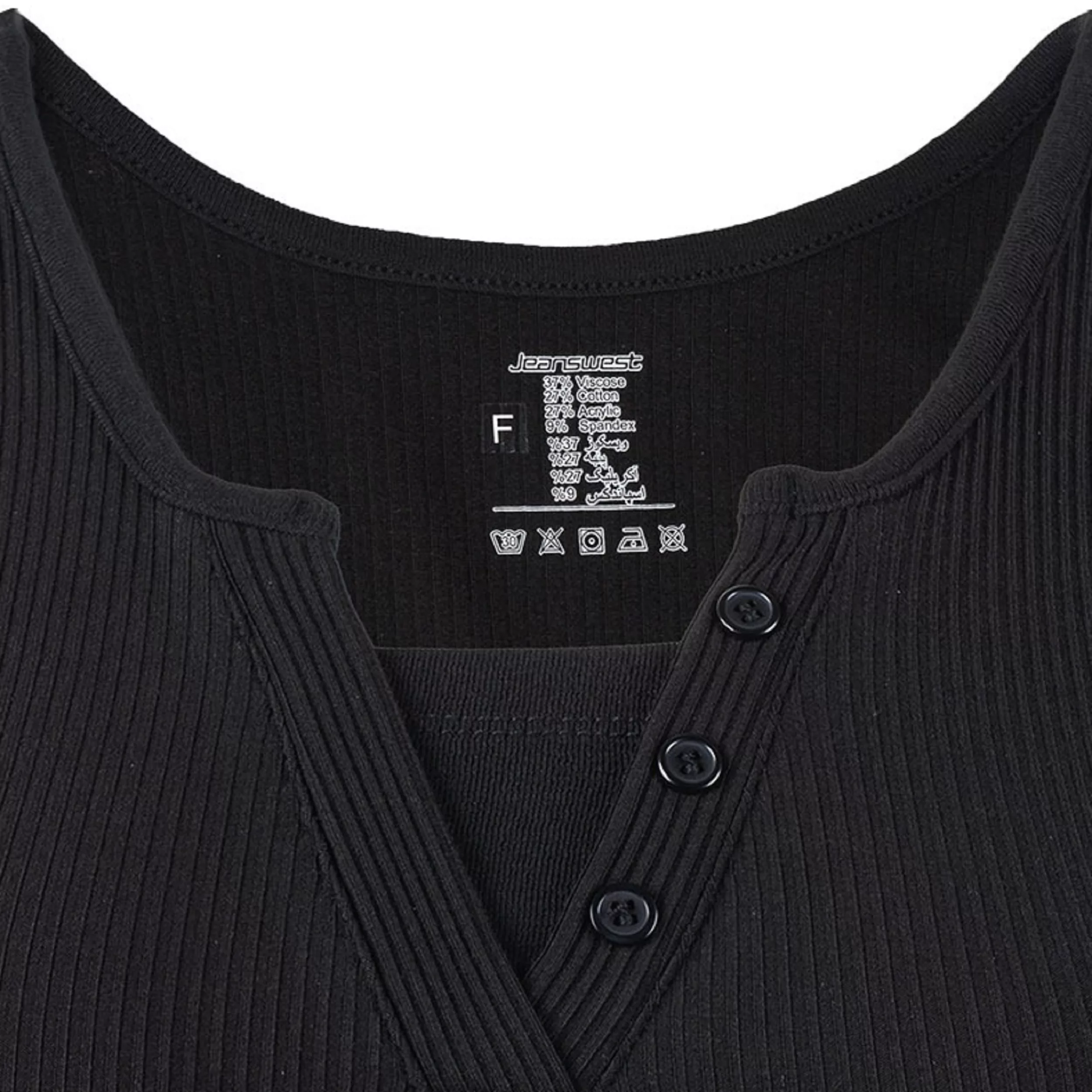 تاپ زنانه جین وست مدل یقه جانی کد 200248 رنگ مشکی