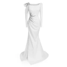 پیراهن یقه باز زنانه مدل ماکسی پرنسسی رنگ سفید