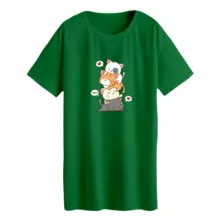 تی شرت لانگ زنانه مدل گربه های چاق رنگ سبز