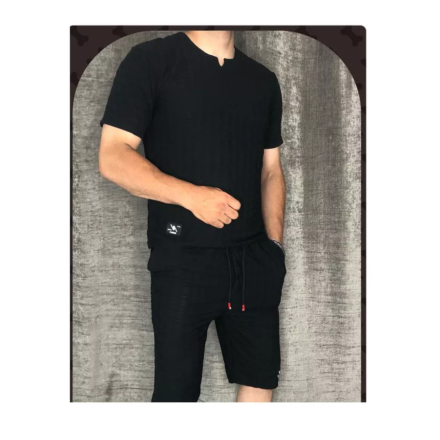 ست تی شرت و شلوارک مردانه مدل مراکشی کد S-BLK رنگ مشکی