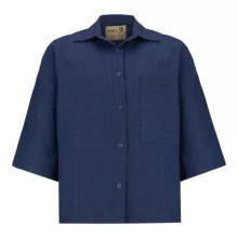 شومیز آستین سه ربع یقه برگردان زنانه السانا مدل سارال کد 224105 رنگ آبی تیره