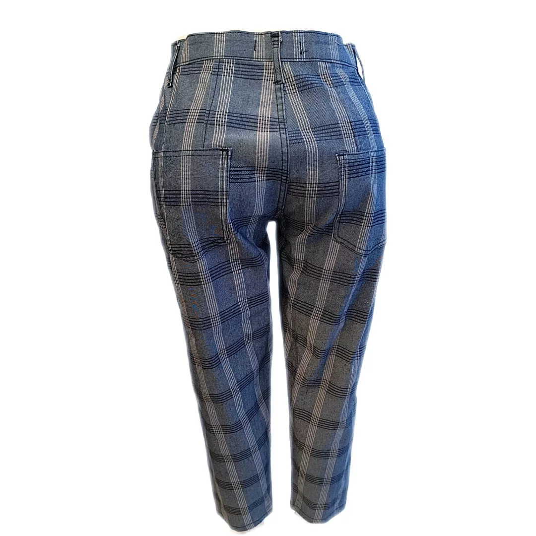 شلوار زنانه مدل کتان چهارخونه مام استایل