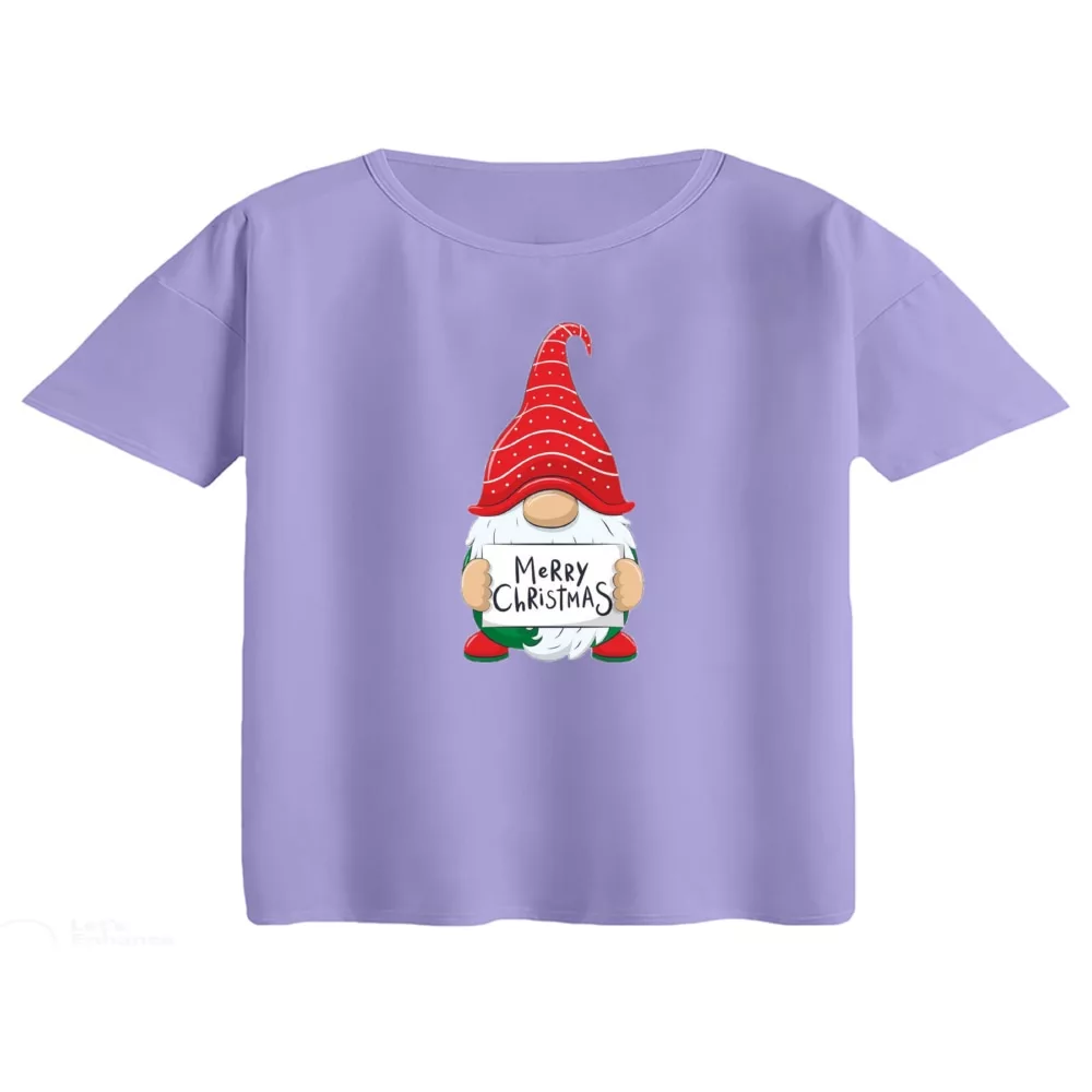 کراپ تی‌شرت آستین کوتاه زنانه مدل بابانوئل کریسمس کد 6 رنگ یاسی